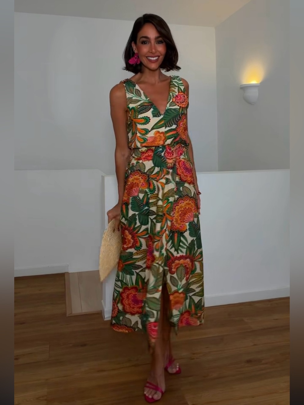 H&M NWT DARK GREEN FLORAL COTTON DRESS WITH BELT